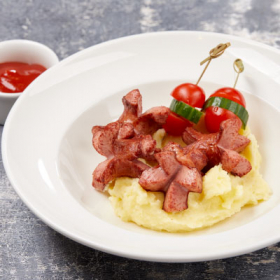 Осьминожки с кетчупом и картофельным пюре