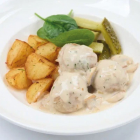 Свиные биточки с грибным соусом и жареным картофелем (ВТОРНИК)